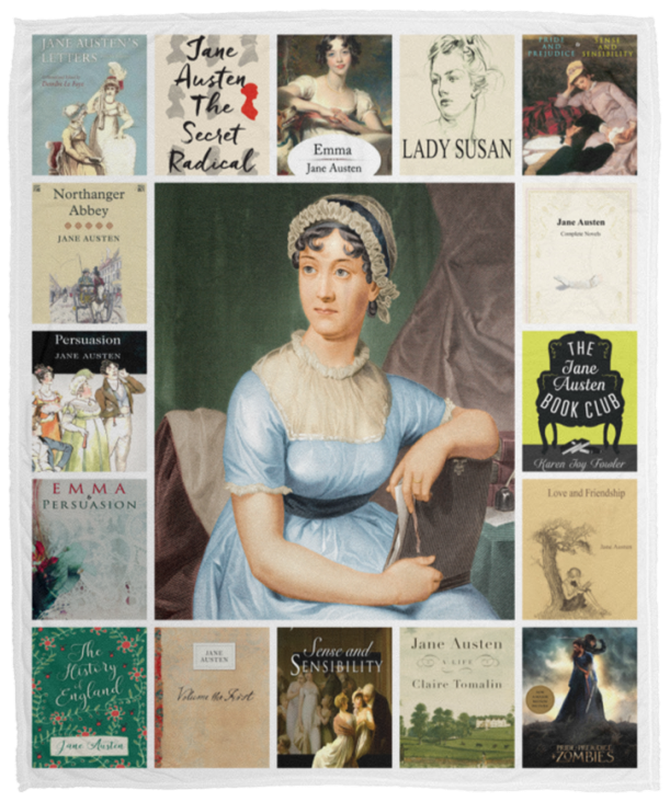 Jane Austen Books Blanket, Jane Austen - Emma Quilt, Fleece, Sherpa Blanket VPM Cozy Plush Fleece Blanket - 50x60