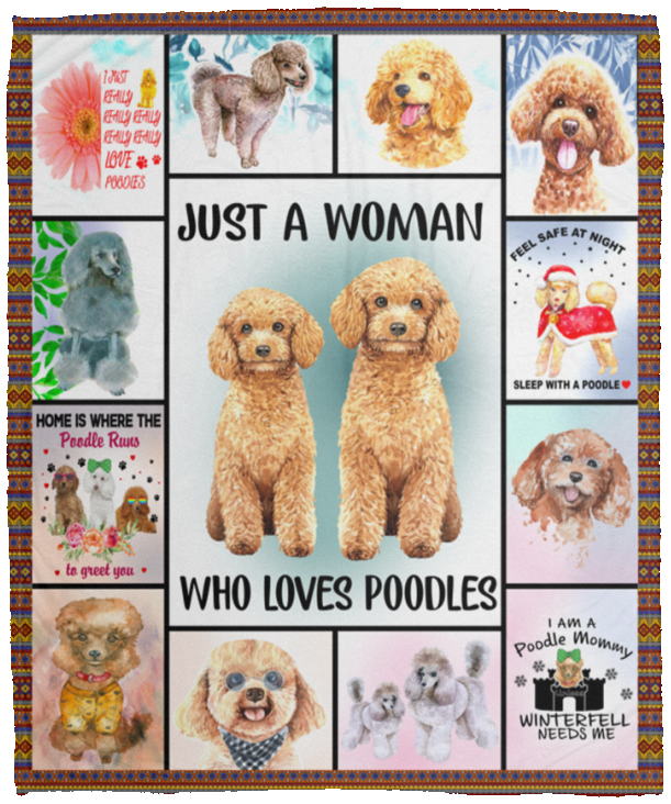 Just A Woman Who Loves Poodles Blanket Poodle Dog Quilt Fleece Warm and Soft - VPM Cozy Plush Fleece Blanket - 50x60