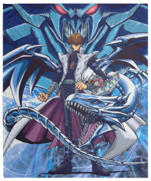 Seto Kaiba - Yu-gi-oh Blanket Blue-Eyes White Dragon Quilt Fleece Sherpa Throw - VPM Cozy Plush Fleece Blanket - 50x60