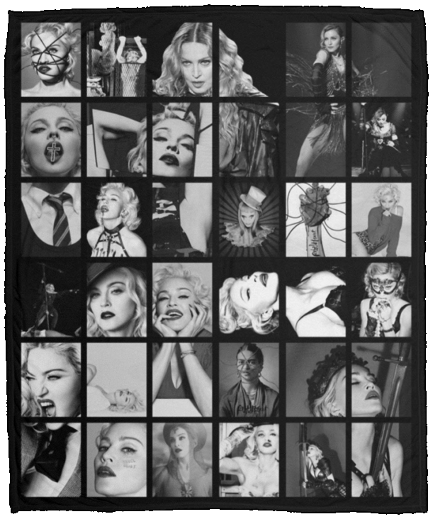 Madonna Black White Fleece Sherpa Throw Blanket Quilt for Bedroom Living Room VPM Cozy Plush Fleece Blanket - 50x60