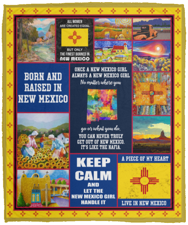 Born and Raised in New Mexico Blanket Fleece Sherpa Quilt Supper Soft Lightweight Blanket for Bedroom Living Room Sofa - VPM Cozy Plush Fleece Blanket - 50x60