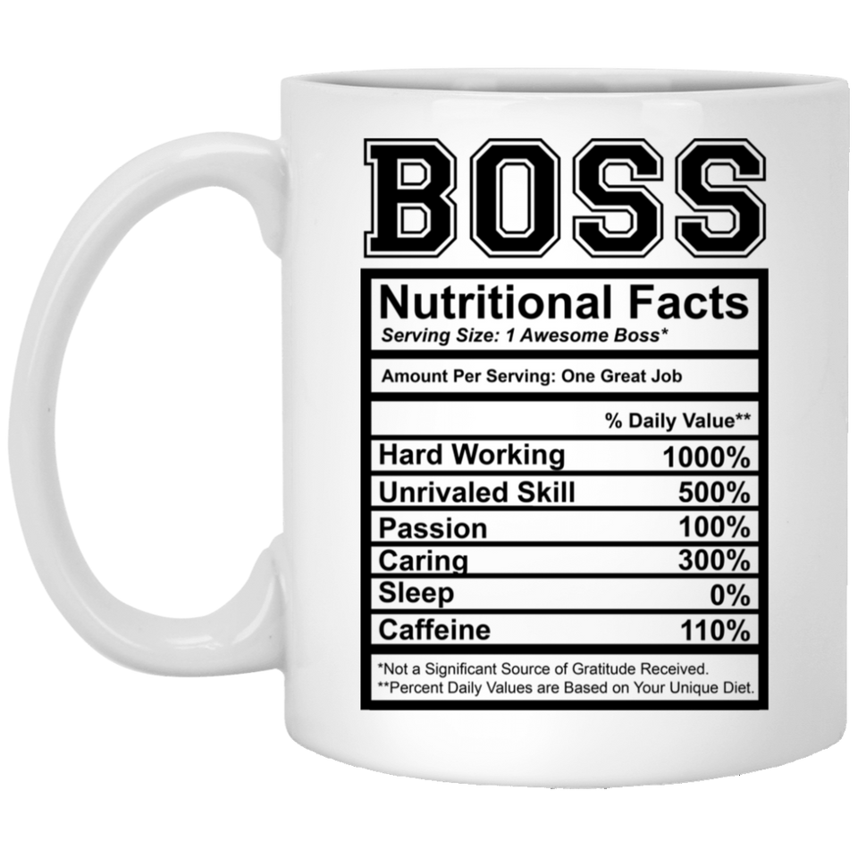 Boss Nutritional Facts Funny Coffee Mug, Inspirational And Motivational, Boss Nutritional Facts Mug, Boss Gag Gift for Men, Women or Friends, Funny Birthday Gifts for Boss, Gift Coffee Tea Cup 11Oz