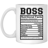 Boss Nutritional Facts Funny Coffee Mug, Inspirational And Motivational, Boss Nutritional Facts Mug, Boss Gag Gift for Men, Women or Friends, Funny Birthday Gifts for Boss, Gift Coffee Tea Cup 11Oz