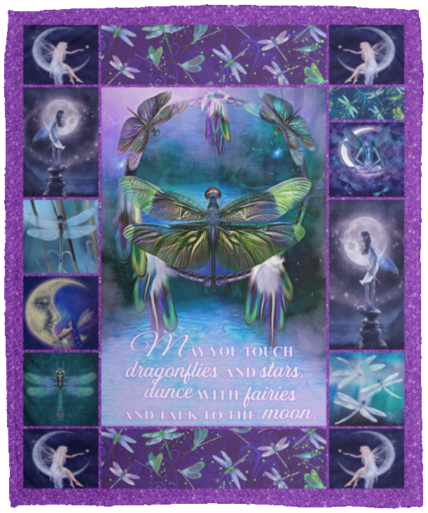 Dragonfly Blanket, Dragonfly, Stars, Fairies And Moon Fleece, Sherpa Blanket - VPM Cozy Plush Fleece Blanket - 50x60