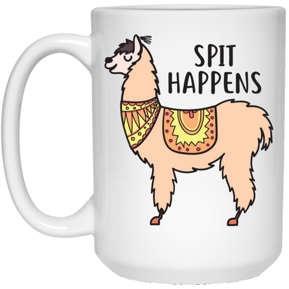 Jyotis - Spit Happens Llama Coffee Mug, Funny Coffee Mug, Hot Chocolate Mug, LLama, Alpaca, Cute Llama Coffee Mug, Mother's Day or Birthday Gift, Dis 15Oz