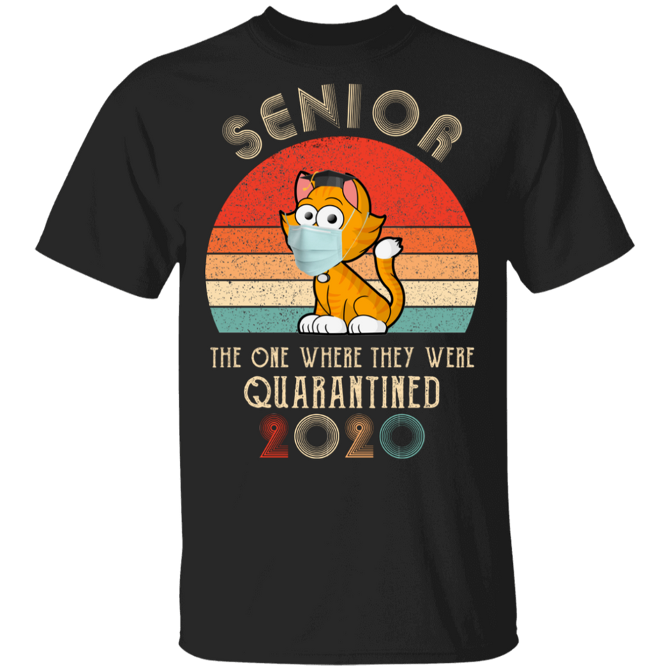 Senior Class Of 2020 Quarantine Shirt Graduation Vintage Cat T-Shirt
