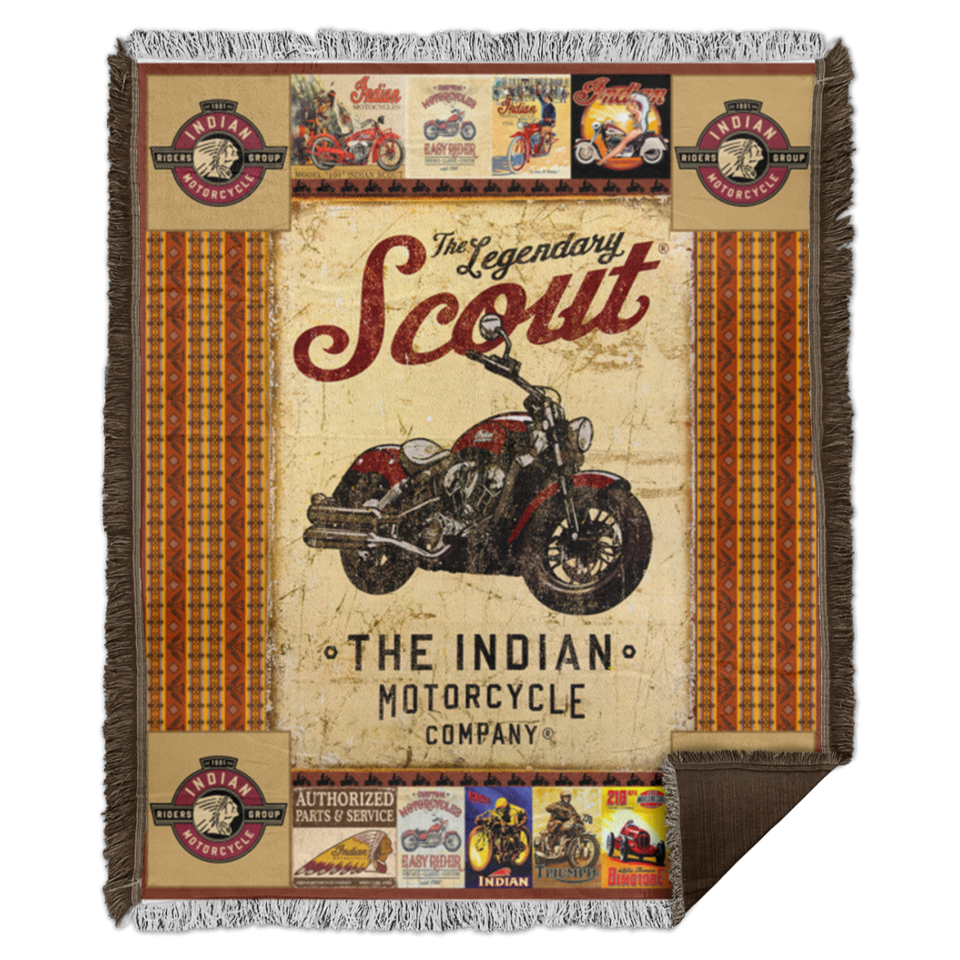 The Legendary Scout Indian Motorcycle Fleece Sherpa Throw Blanket Quilt - WB56 Woven Blanket - 50x60