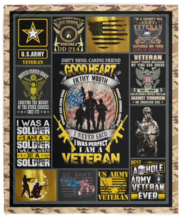 US Army Veteran Blanket, US Army Fleece, Sherpa Blankets Gift Idea - VPM Cozy Plush Fleece Blanket - 50x60
