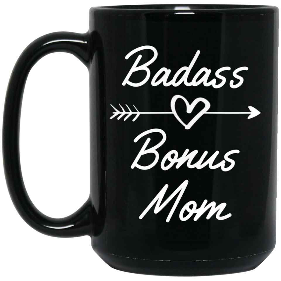 Badass Bonus Mom Coffee Mug, Gift Coffee Mug For Her Christmas Gift Badass Bonus Mom Mother's Day Gift, Gift for Mom, Ceramic Coffee Mug Tea Cup Black - BM15OZ 15 oz. Black Mug