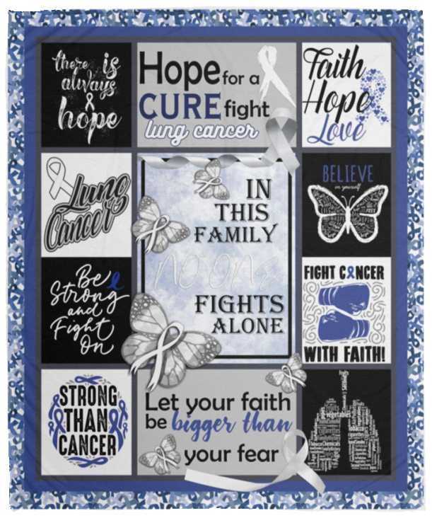 Lung Cancer Awareness Pearl White Ribbon Symbol Survivor Warrior Fighter Quilt Blanket Cancer Blanket Gift for Mom Mother - in This Family No One Fights Alone Blanket Mother's Day Blanket Gift - VPM Cozy Plush Fleece Blanket - 50x60