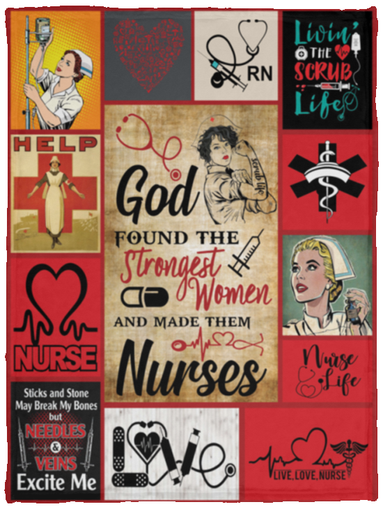 Mr.Jyotis God Found The Strongest Women and Made Them Nurses Blanket, Nurse Quilt TH696, Funny Birthday Christmas Nursing Assistant Gifts for RN ER New Practitioner Nurses Women - VPS Cozy Plush Fleece Blanket - 30x40