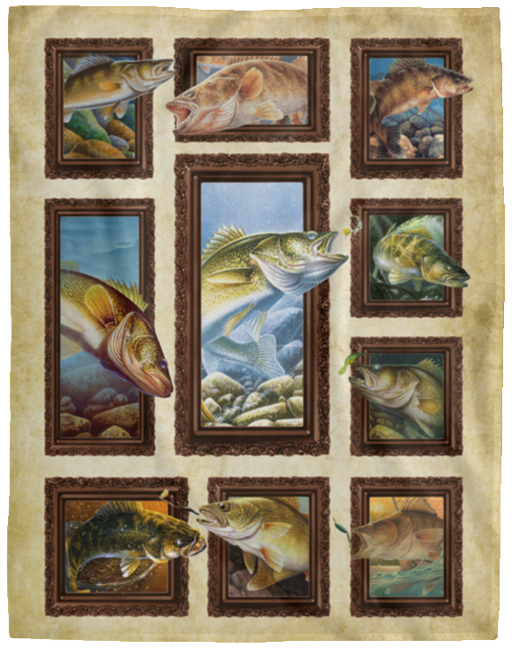 Walleye Fishing Blanket Fisherman Blanket Walleye 3D Quilt Fleece Sherpa Throw VPL Cozy Plush Fleece Blanket - 60x80