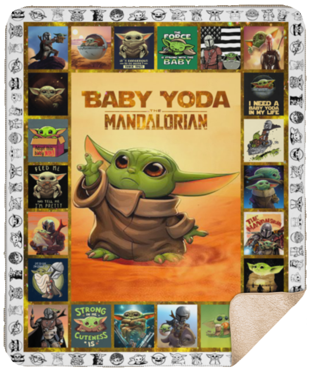 Baby Yoda Blanket, Star Wars Blanket - Cozy Plush Fleece, Sherpa Blanket (White) - Sherpa - 50"x60"