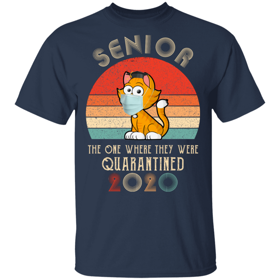 Senior Class Of 2020 Quarantine Shirt Graduation Vintage Cat T-Shirt