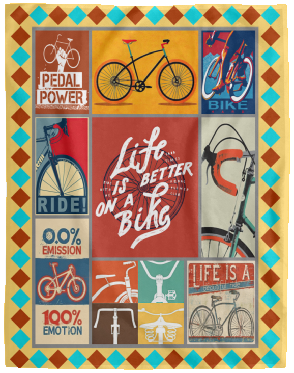 Bicycle Blanket, Life is better on a bike Fleece, Sherpa Blanket - VPL Cozy Plush Fleece Blanket - 60x80