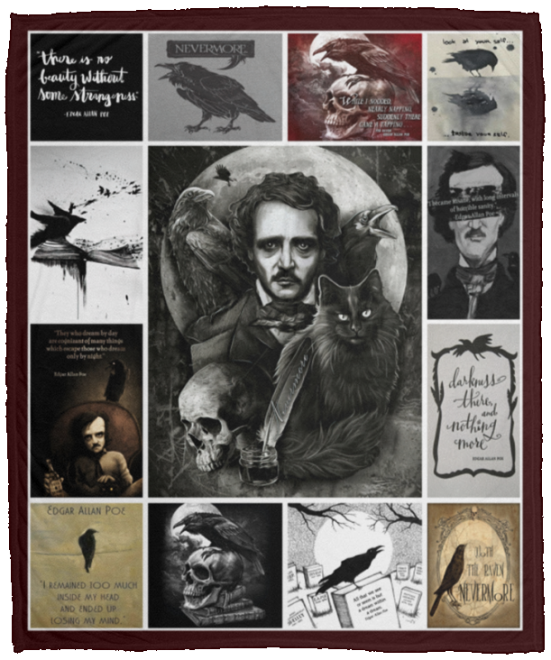 Edgar Allan Poe Blanket, Edgar Allan Poe Books Fleece, Sherpa Blanket VPM Cozy Plush Fleece Blanket - 50x60