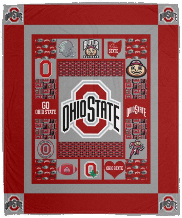 Ohio State Buckeyes Ver1 Quilt Blanket Fleece Sherpa Throw Blanket Quilt - VPM Cozy Plush Fleece Blanket - 50x60