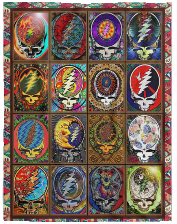 Skull Grateful Dead Steal Your Face Blanket Fleece Sherpa Throw Quilt Blanket V2 - VPL Cozy Plush Fleece Blanket - 60x80