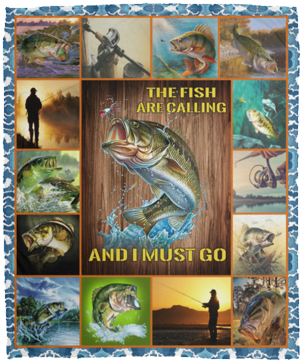 The Fish Are Calling I Must Go Blanket Fish 3D Quilt Fleece Sherpa Fisherman VPM Cozy Plush Fleece Blanket - 50x60