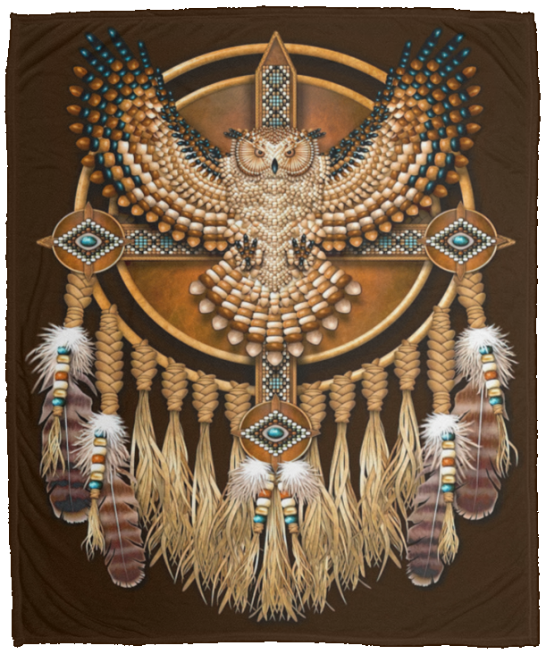 Native American Beadwork Owl Mandala Blanket Native American Quilt Fleece Sherpa VPM Cozy Plush Fleece Blanket - 50x60