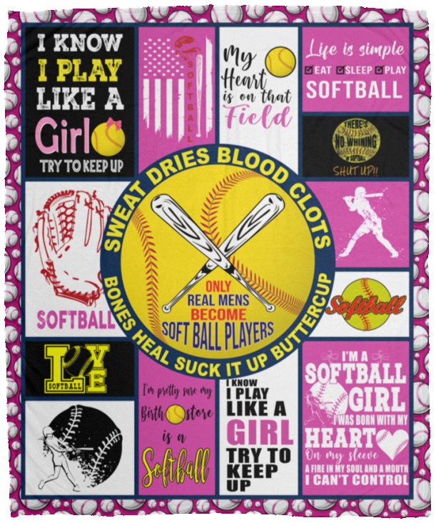 Softball Girl Throw Blanket - I Was Born With My Heart On My Sleeve VPM Cozy Plush Fleece Blanket - 50x60