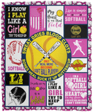 Softball Girl Throw Blanket - I Was Born With My Heart On My Sleeve VPM Cozy Plush Fleece Blanket - 50x60