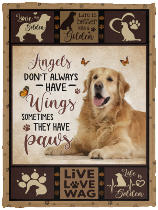 Golden Retriever Blanket, Angels Don't Always Have Wings Fleece, Sherpa Blanket - VPS Cozy Plush Fleece Blanket - 30x40
