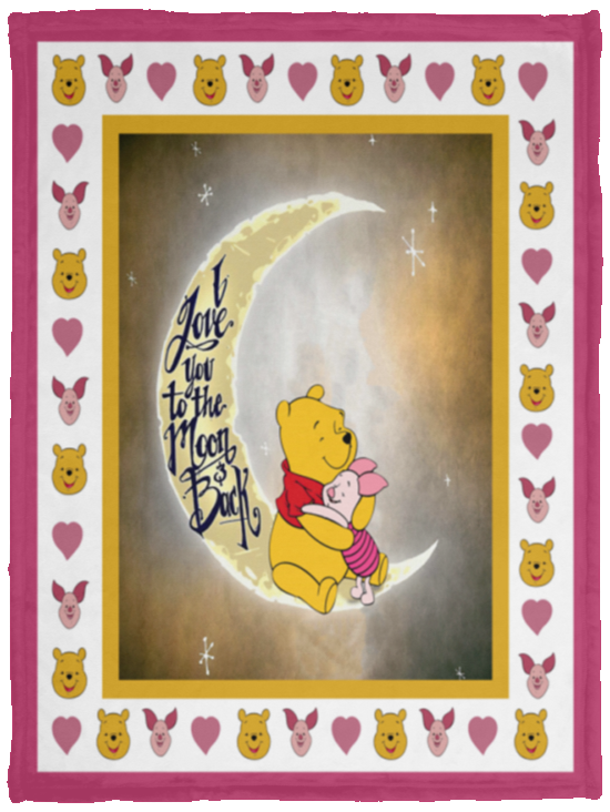 Pooh Blanket, I love you to the Moon and back Fleece, Sherpa Blanket - VPS Cozy Plush Fleece Blanket - 30x40