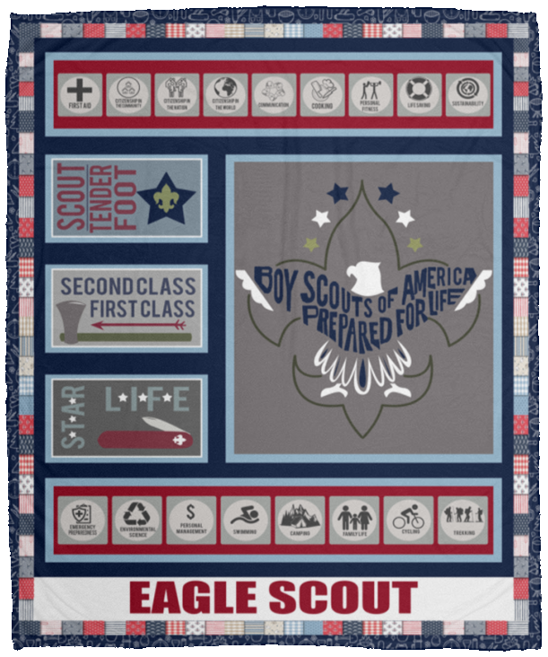 Eagle Scout Blanket The Eagle Scout Rank Quilt Fleece Sherpa Throw Blanket VPM Cozy Plush Fleece Blanket - 50x60