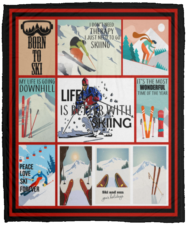 Skiing Blanket Life is Better with Skiing Quilt Fleece Sherpa Gift Idea - VPM Cozy Plush Fleece Blanket - 50x60
