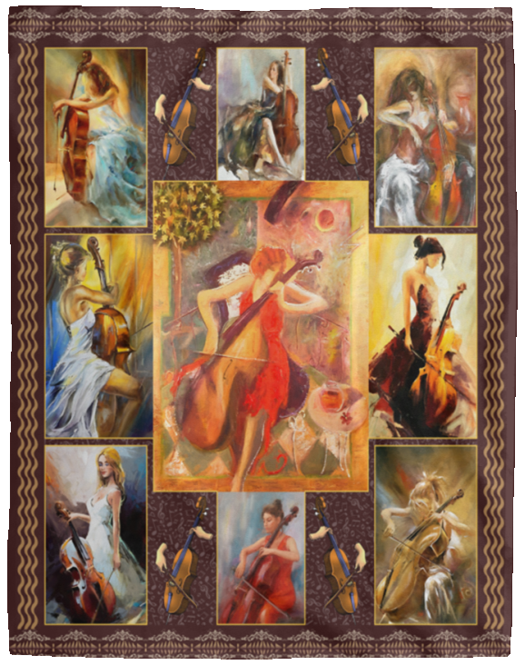 A Woman Playing A Cello Blanket, Girl With Cello Painting Fleece, Sherpa Blanket VPL Cozy Plush Fleece Blanket - 60x80
