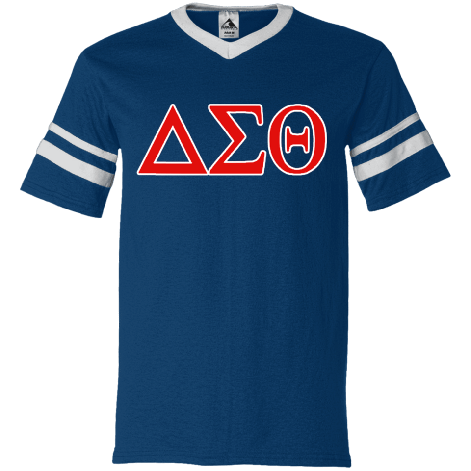 Delta 1913 Sigma Theta Paraphernalia T-Shirt Womens Delta Sigma Theta T-Shirt (360 Augusta V-Neck Sleeve Stripe Jersey)