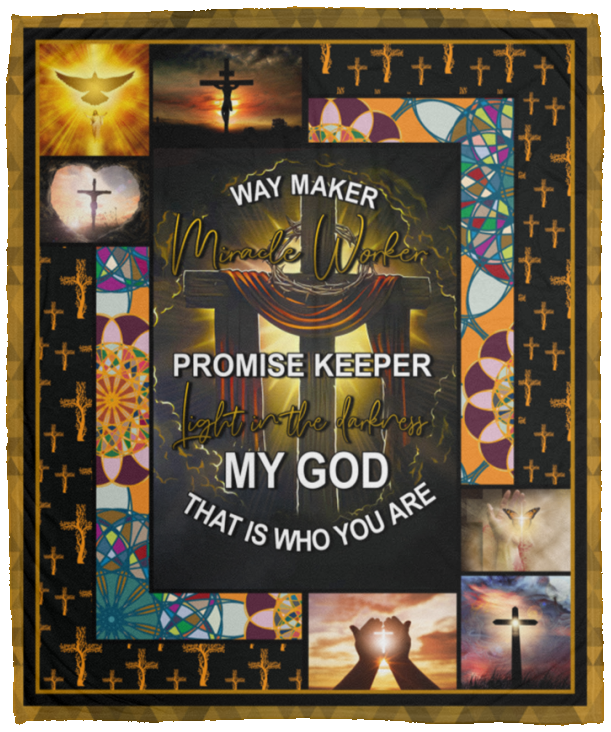 Way Maker Miracle Worker Promise Keeper My God Blanket, The Cross Jesus Blanket VPM Cozy Plush Fleece Blanket - 50x60
