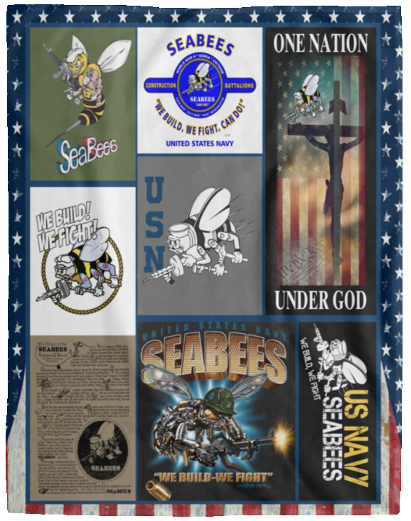 US Navy Seabees Blanket Fleece Sherpa Quilt Supper Soft Lightweight Blanket for Bedroom Living Room Sofa VPL Cozy Plush Fleece Blanket - 60x80