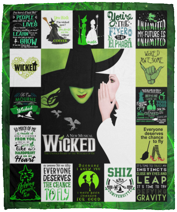 Wicked Blanket, Wicked Quotes Musical Quilt, Fleece, Sherpa Blanket VPM Cozy Plush Fleece Blanket - 50x60
