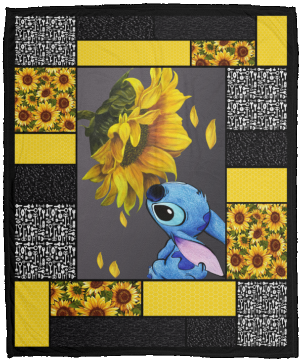 Stitch Sunflower Blanket, Stitch Quilt, Fleece, Sherpa Blanket Soft and Warm VPM Cozy Plush Fleece Blanket - 50x60