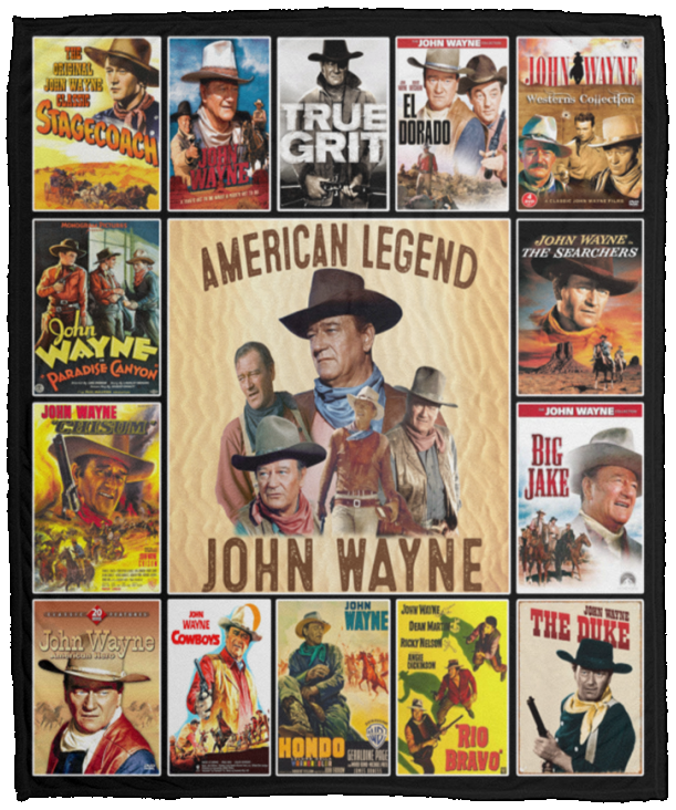 American Hero Blanket American Legend John-Wayne Blanket - Starring John Hero Wayne American Fleece Sherpa Blanket White - Fleece Sherpa Blanket -VPM Cozy Plush Fleece Blanket - 50x60
