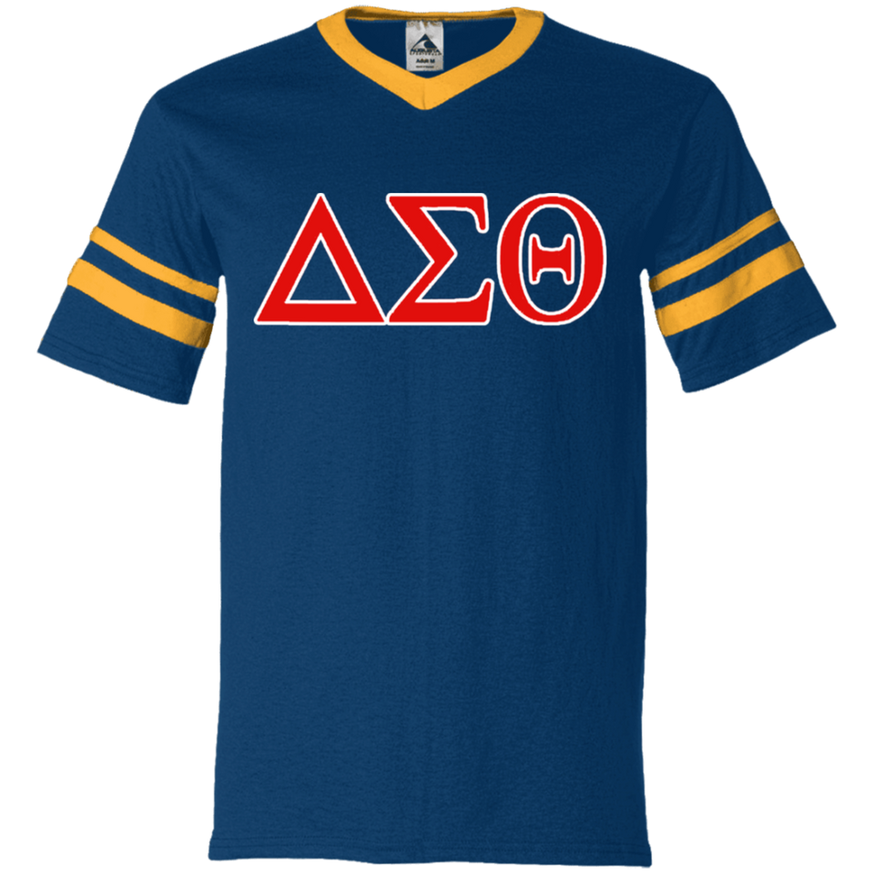 Delta 1913 Sigma Theta Paraphernalia T-Shirt Womens Delta Sigma Theta T-Shirt (360 Augusta V-Neck Sleeve Stripe Jersey)