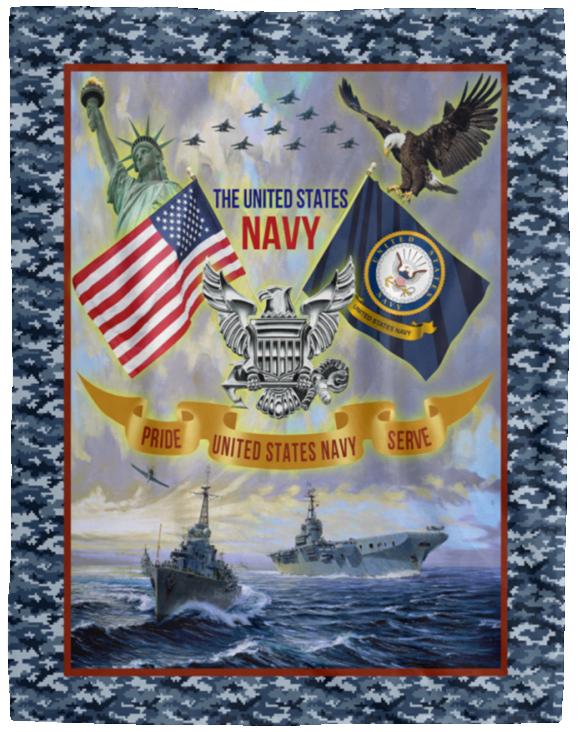 THE UNITED STATES NAVY Blanket Soldier Quilt US Flag Blanket Fleece Sherpa Throw - VPL Cozy Plush Fleece Blanket - 60x80