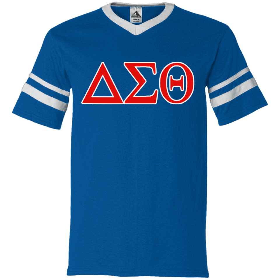 Delta 1913 Sigma Theta Paraphernalia T-Shirt Womens Delta Sigma Theta T-Shirt (360 Augusta V-Neck Sleeve Stripe Jersey)