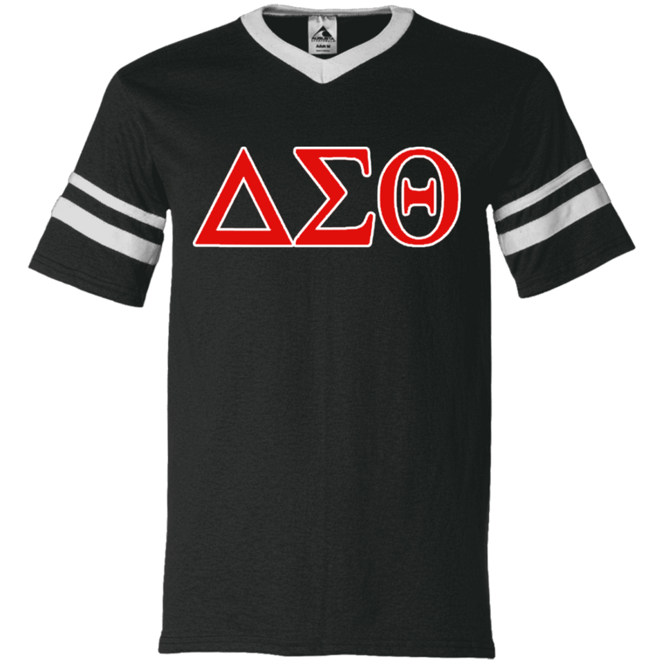 Delta 1913 Sigma Theta Paraphernalia T-Shirt Womens Delta Sigma Theta T-Shirt (360 Augusta V-Neck Sleeve Stripe Jersey)
