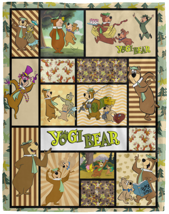 Yogi Bear Blanket, Yogi and Boo Boo Steal Picnic Basket Fleece, Sherpa Blanket VPL Cozy Plush Fleece Blanket - 60x80