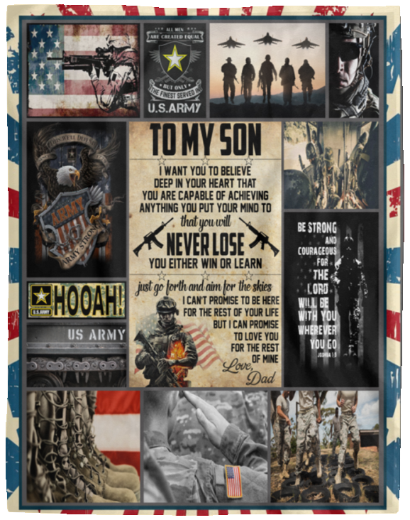 To My Son Blanket U.S. Army Quilt Fleece Sherpa Gift Idea - VPL Cozy Plush Fleece Blanket - 60x80