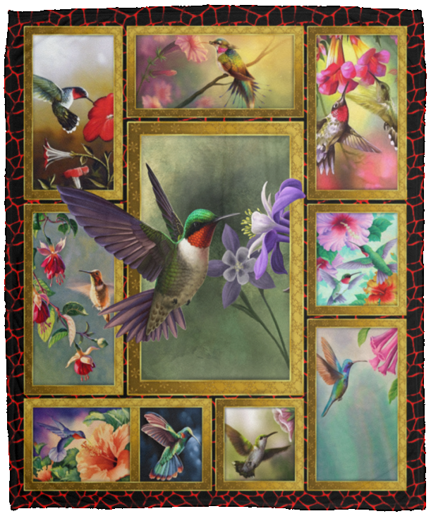 Hummingbird Blanket, Hummingbird Colorful Fleece, Sherpa Blanket VPM Cozy Plush Fleece Blanket - 50x60