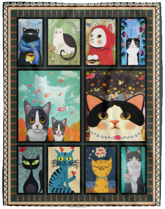 Cat Love Story Cats Blanket, Quilt, Fleece, Sherpa Blanket - VPL Cozy Plush Fleece Blanket - 60x80