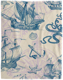 Vintage Nautical Blanket, Old Sailboat Anchor Fleece Sherpa Blanket Ocean Themed - VPL Cozy Plush Fleece Blanket - 60x80