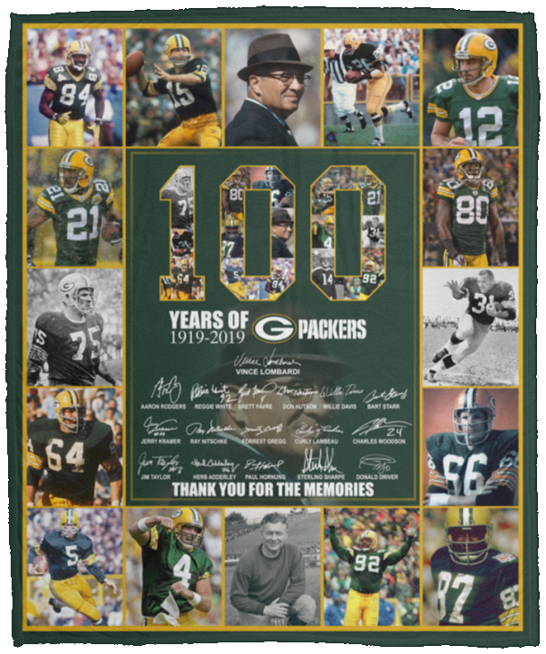 Green Bay Packers Blanket 100th Green Bay Packers Quilt Fleece Sherpa Throw - VPM Cozy Plush Fleece Blanket - 50x60