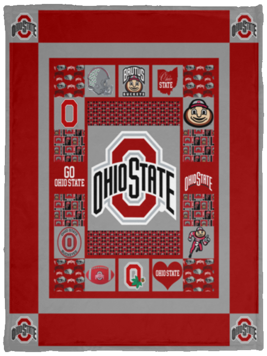 Ohio State Buckeyes Ver1 Quilt Blanket Fleece Sherpa Throw Blanket Quilt - VPS Cozy Plush Fleece Blanket - 30x40