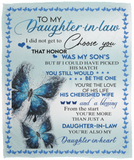 Butterfly To My Daughter In Law You're Also My Daughter In Heart Fleece Blanket - VPM Cozy Plush Fleece Blanket - 50x60