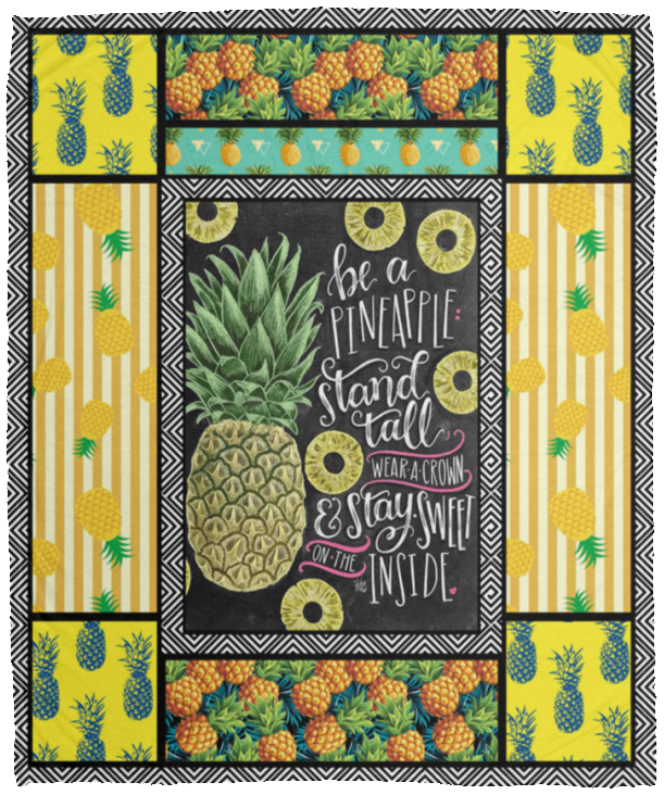PINEAPPLE Quilt Fleece Sherpa Throw Blanket for Bedroom Living Room Sofa VPM Cozy Plush Fleece Blanket - 50x60